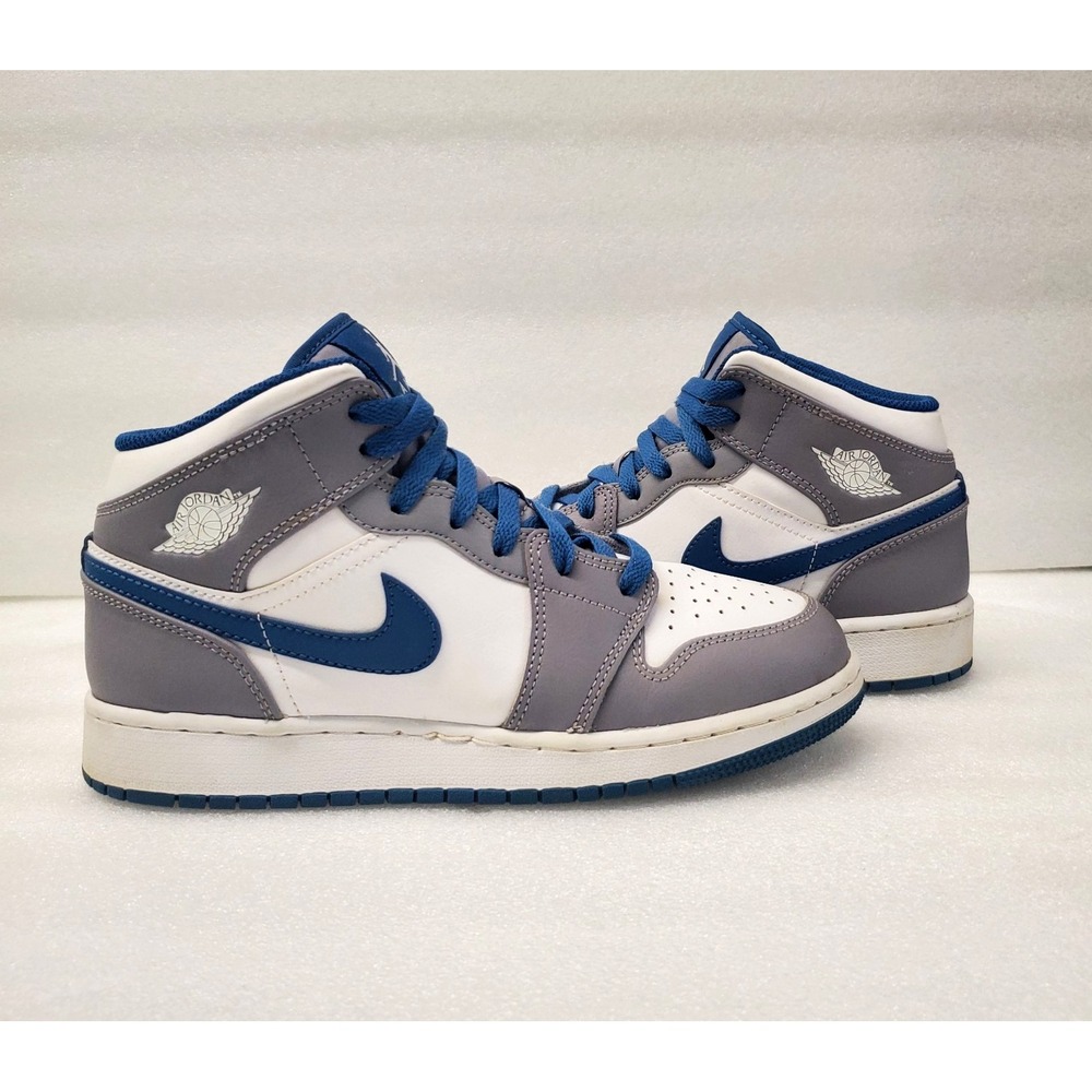 Nike Air Jordan 1  Mid Shoes DQ8423-014 True Blue Cement Gray Size 6Y GS